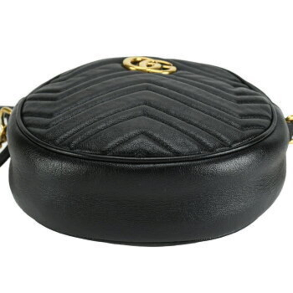 Gucci Bag GG Marmont Shoulder Chain Quilted Leather Black Heart Round - Picture 5 of 10